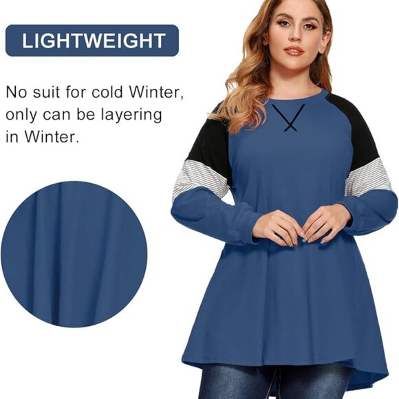 LARACE Plus Size Top Pullover Sweatshirt Color Block Tee Long Sleeve Tunic - Picture 5 of 6